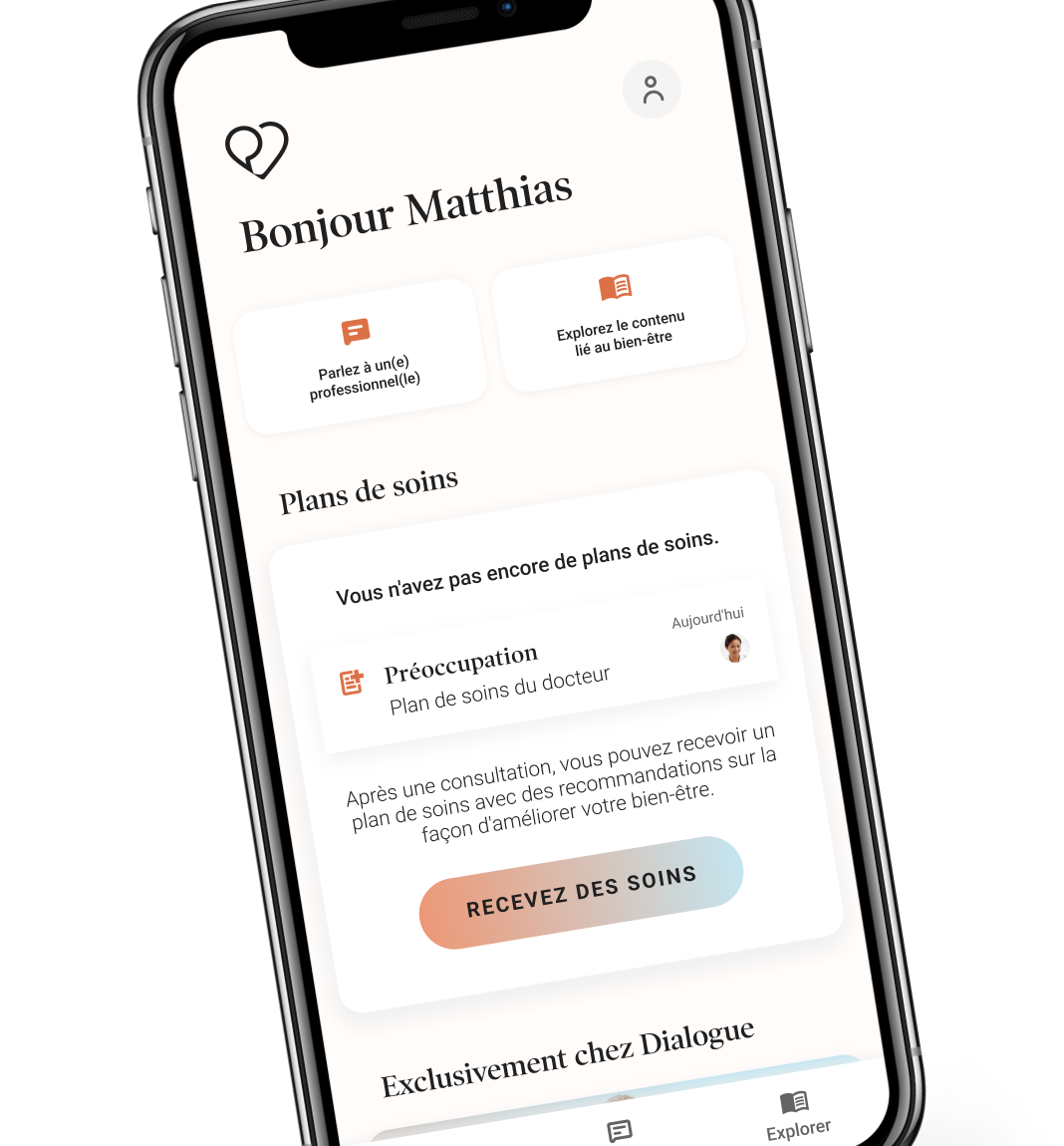 Interface du programme de Soins primaires dans l'application de Dialogue